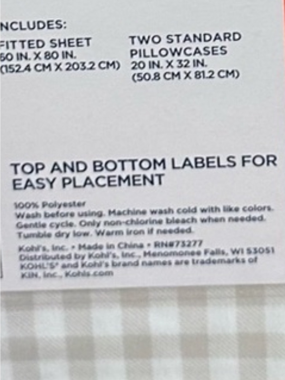 The Big One Queen Extra-Soft Sheet Set - Light Beige & White Gingham NEW - Picture 4 of 4